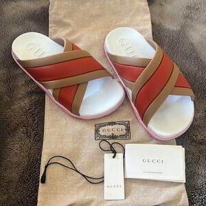 Gucci Red Brown Pink Slide Sandals